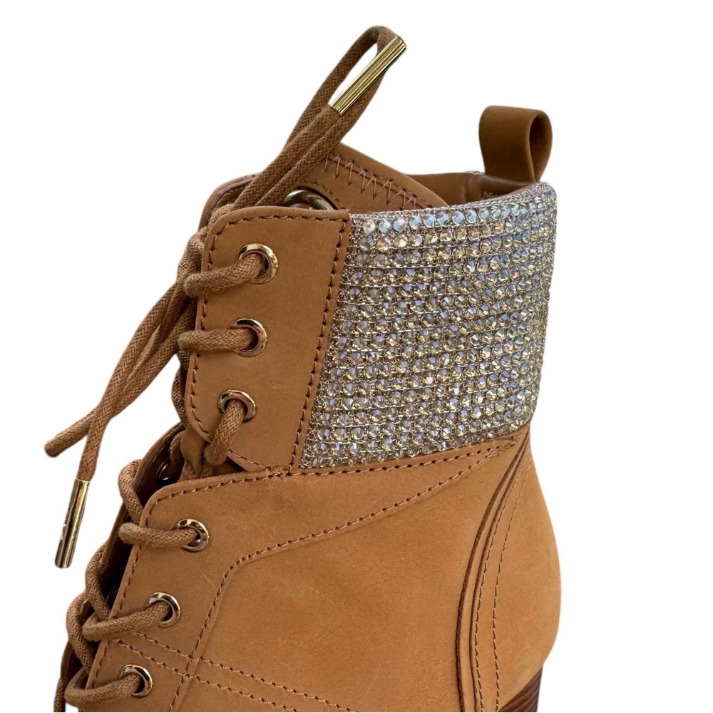 Michael Kors Genuine Leather Yvonne Ridley Embellished Nubuck Brown Combat Boots - Picture 4 of 9
